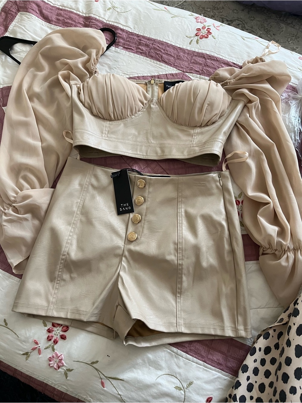 Large Beige Faux Leather Short Set
